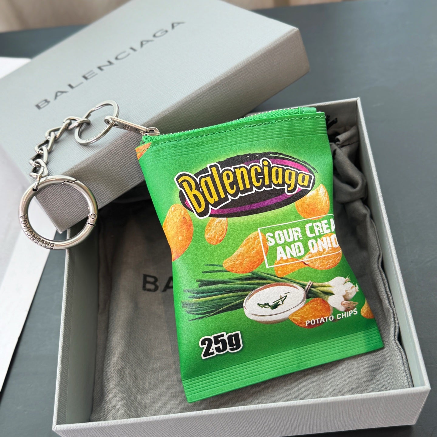 Keychain Chips Charm in green glossy calfskin