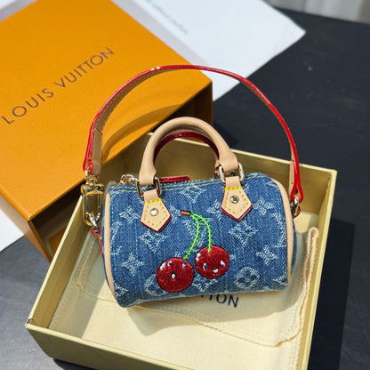 Micro Speedy Denim Cerise Bag Charm