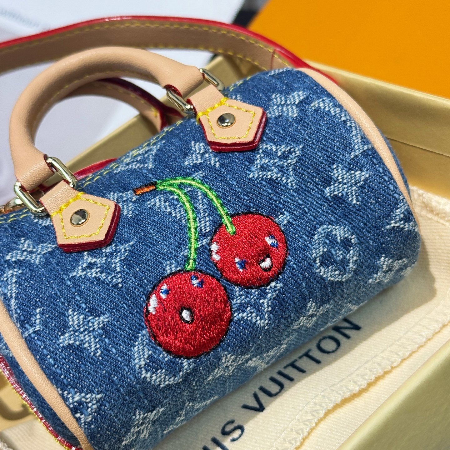 Micro Speedy Denim Cerise Bag Charm