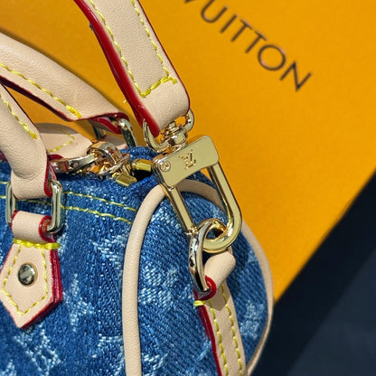 Micro Speedy Denim Cerise Bag Charm