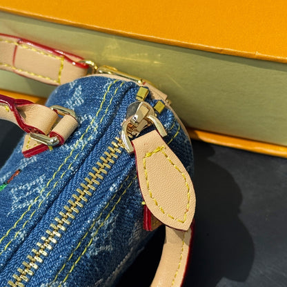 Micro Speedy Denim Cerise Bag Charm