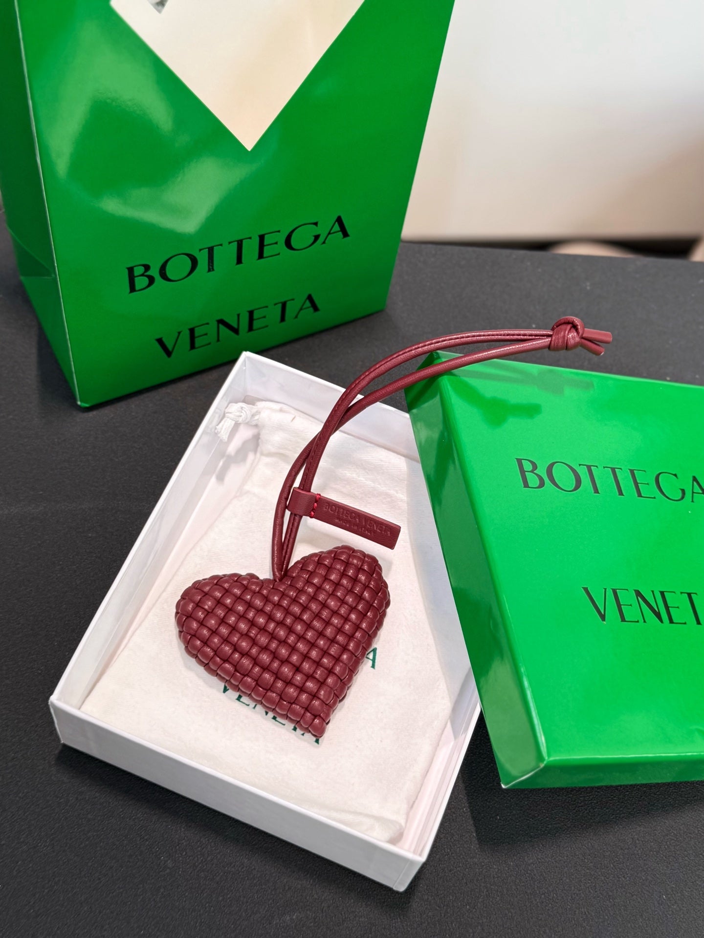 Intrecciato Heart Bag Charm (Bordeaux)