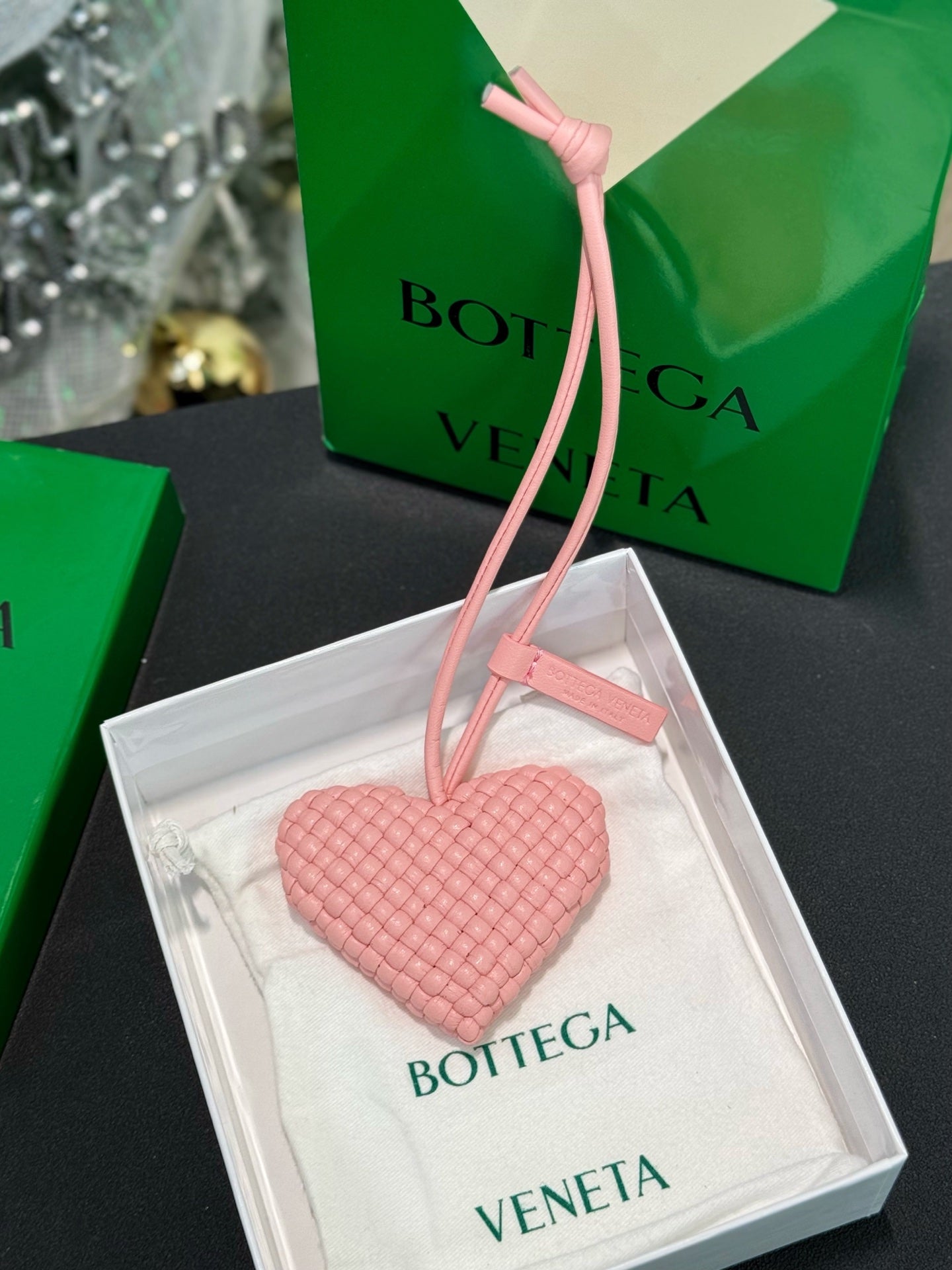 Intrecciato Heart Bag Charm (Bordeaux)