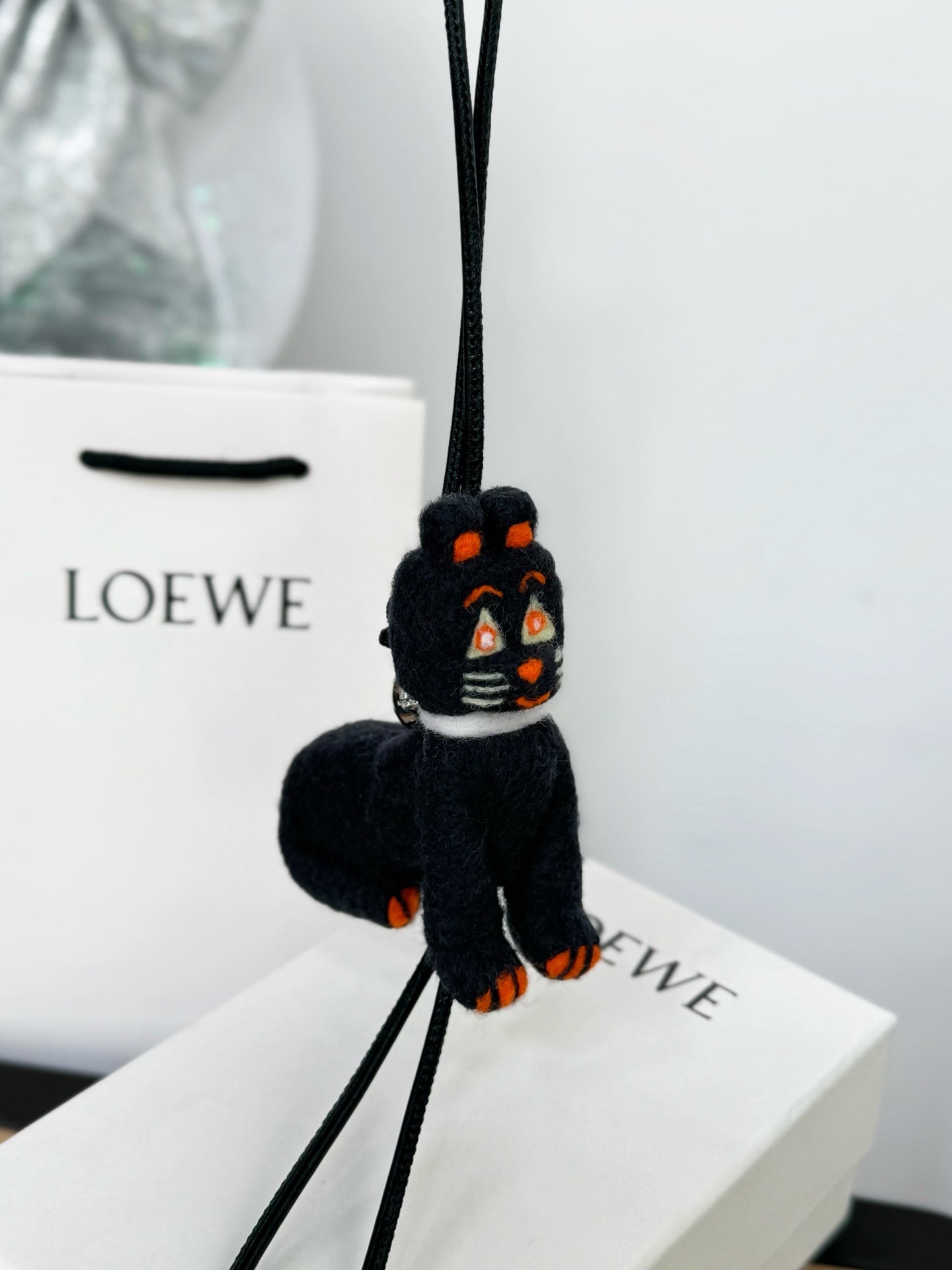 Black Futurist Cat Felt Bag Charm