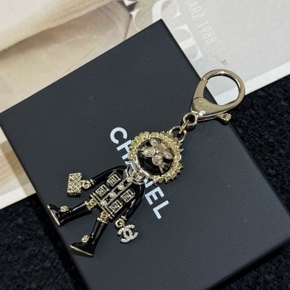 Luxury-Inspired Lion Figure Bag Charm, Gold-Tone Enamel Keychain with Crystal Accents