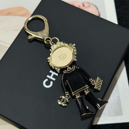 Luxury-Inspired Lion Figure Bag Charm, Gold-Tone Enamel Keychain with Crystal Accents