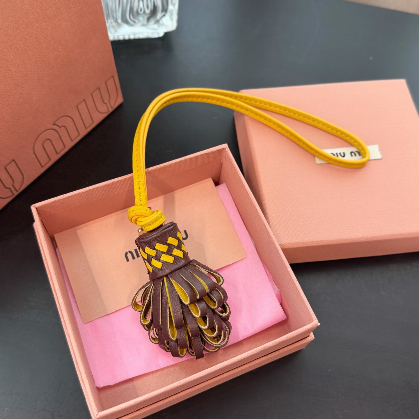Two-Tone Leather Tassel Pom-Pom Bag Charm