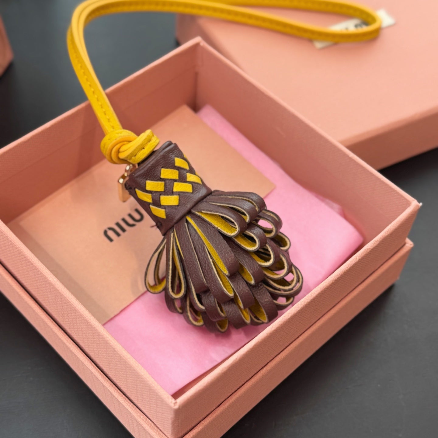 Two-Tone Leather Tassel Pom-Pom Bag Charm