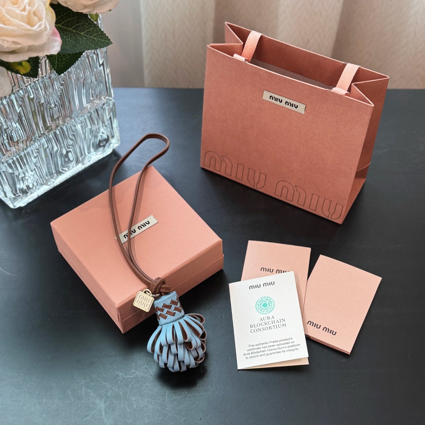 Two-Tone Leather Tassel Pom-Pom Bag Charm